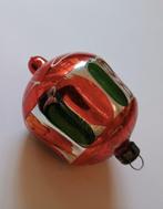 oude kerstbal: oranje met groen en okergeel op zilver 7 cm, Antiek en Kunst, Ophalen of Verzenden