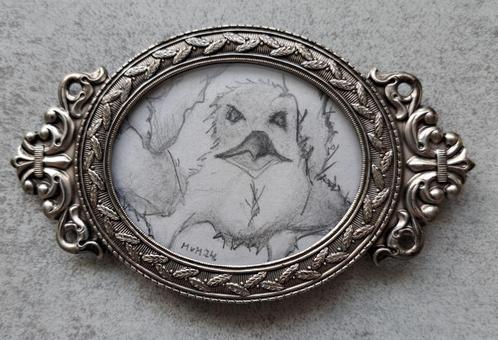 Tekening vogel 9x7cm, Huis en Inrichting, Woonaccessoires | Schilderijen, Tekeningen en Foto's, Nieuw, Schilderij, Minder dan 50 cm