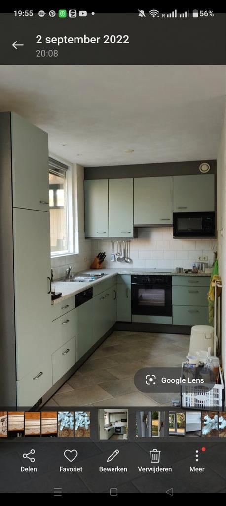 Groene hoek-keuken, in goede staat., Huis en Inrichting, Keuken | Complete keukens, Gebruikt, Hoekkeuken, Kunststof, Ophalen of Verzenden