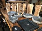 Wasbak waskom riverstone graniet marmer onyx versteend hout, Ophalen, Nieuw, 50 tot 100 cm, Minder dan 100 cm