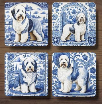Old English Sheepdog Delfts Blauw onderzetters met houder beschikbaar voor biedingen