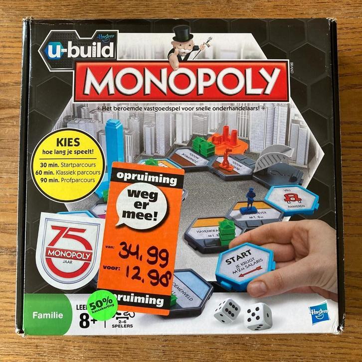 Hasbro - U-Build Monopoly (2-6 spelers, 8+jr) nieuw, Hobby en Vrije tijd, Gezelschapsspellen | Bordspellen, Nieuw, Een of twee spelers