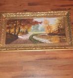 Antiek schilderij HV Gorsel landschap met barok lijst, Ophalen of Verzenden