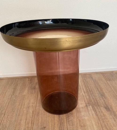 Mooie bijzettafel van glas en metaal (Intratuin), Huis en Inrichting, Tafels | Bijzettafels, Zo goed als nieuw, Rond, 45 tot 60 cm