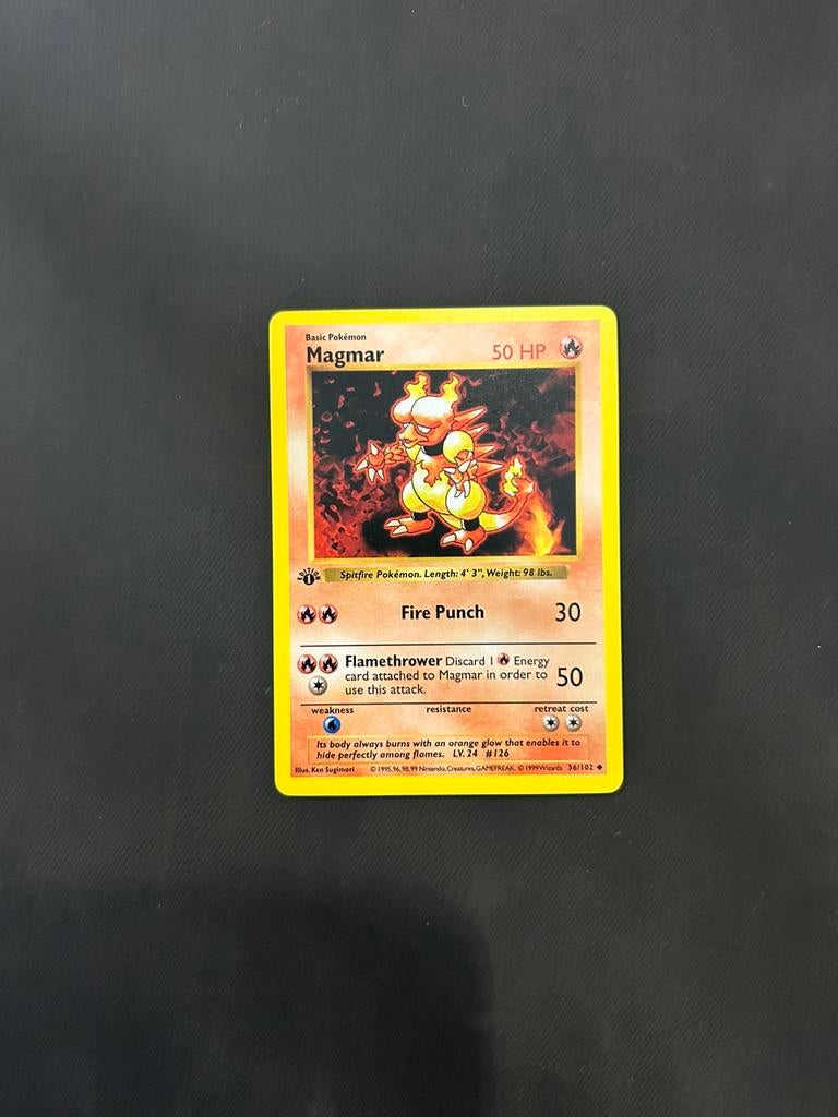 Pokemon - Magmar Shadowless 1st ed, Ophalen of Verzenden, Nieuw, Losse kaart, Foil