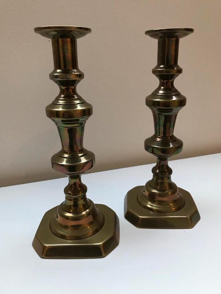 2 antieke Engelse Koperen Kandelaars, Antiek en Kunst, Antiek | Koper en Brons, Ophalen of Verzenden