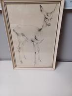 Brocante, vintage schilderij met hertje van Han van Megeren, Antiek en Kunst, Ophalen