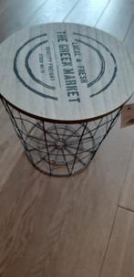 zwart metalen mand met houten deksel, Ophalen, Overige materialen, Mand, Rond