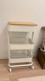 Witte trolley/ rolkast met houten blad IKEA, Huis en Inrichting, Ophalen, Overige typen, Zo goed als nieuw, Minder dan 100 cm