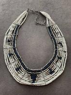 Boho Ibiza laagjes ketting necklace kraaltjes wit blauw 46cm, Nieuw, Ophalen of Verzenden, Wit, Steen of Mineraal
