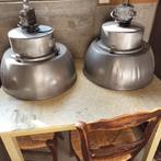 2 Industriële oude metalen ronde hanglampen fabriekslampen, Ophalen