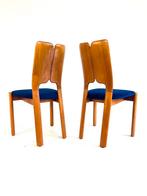Set van 2 gerestaureerde Deense eetkamerstoelen ‘90, Huis en Inrichting, Stoelen, Hout, Twee, Blauw, Ophalen of Verzenden