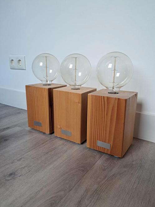 3 prachtige houten tafel lampen, incl lichtbronnen! ZGAN, Huis en Inrichting, Lampen | Tafellampen, Zo goed als nieuw, Minder dan 50 cm