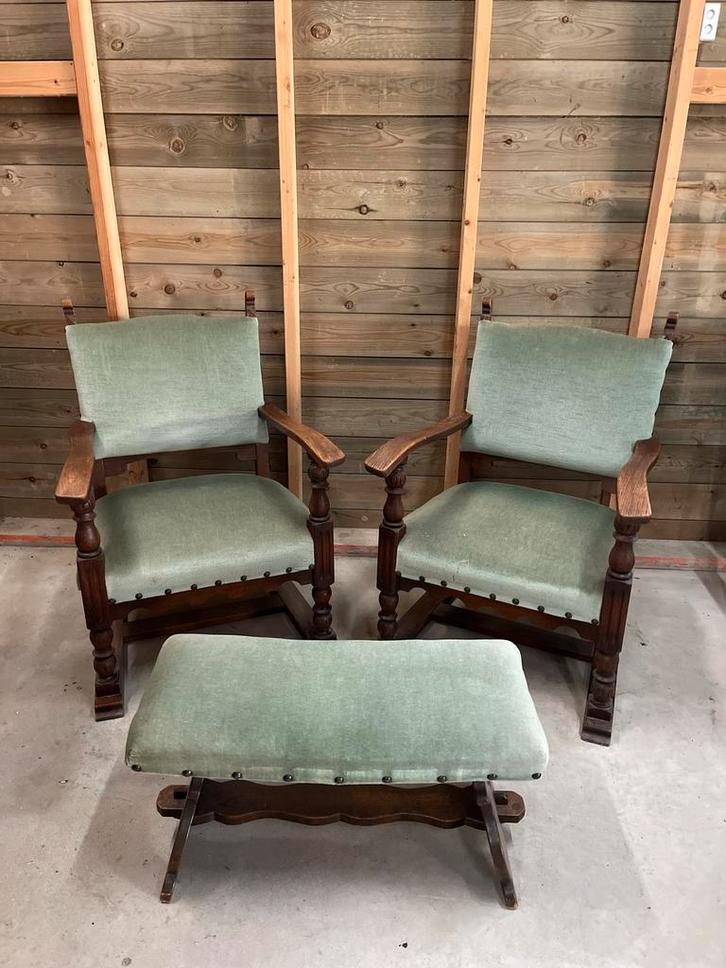 Antieke Zitstoelen met Voetenbankje, Antiek en Kunst, Antiek | Meubels | Stoelen en Banken, Ophalen