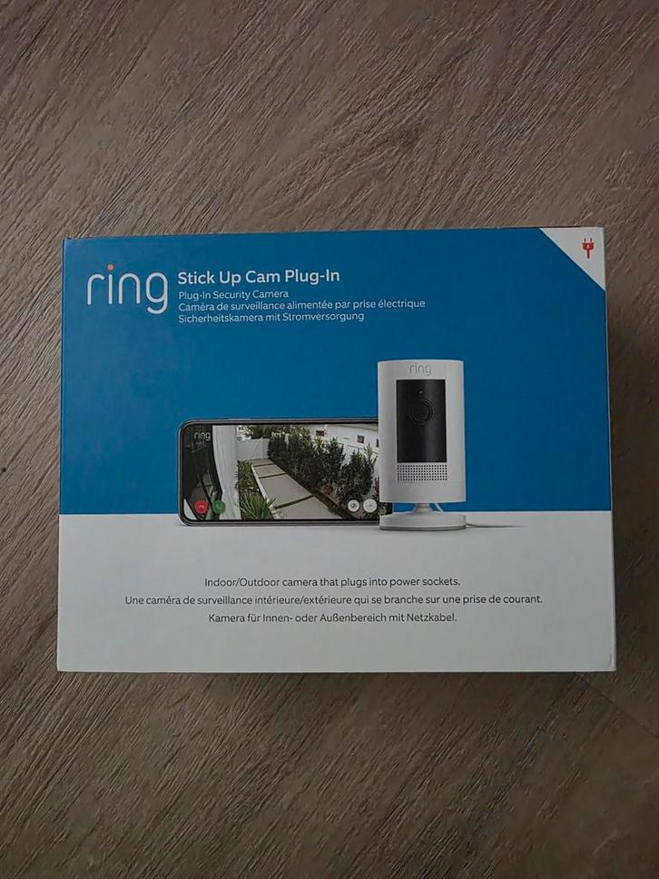 Ring Stick Up Cam Plug-In - Wit, Audio, Tv en Foto, Videobewaking, Nieuw, Binnencamera, Ophalen of Verzenden