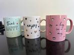 Drie mokken van Happy Mug, Ophalen of Verzenden, Zo goed als nieuw, Overige stijlen, Kop(pen) en/of Schotel(s)