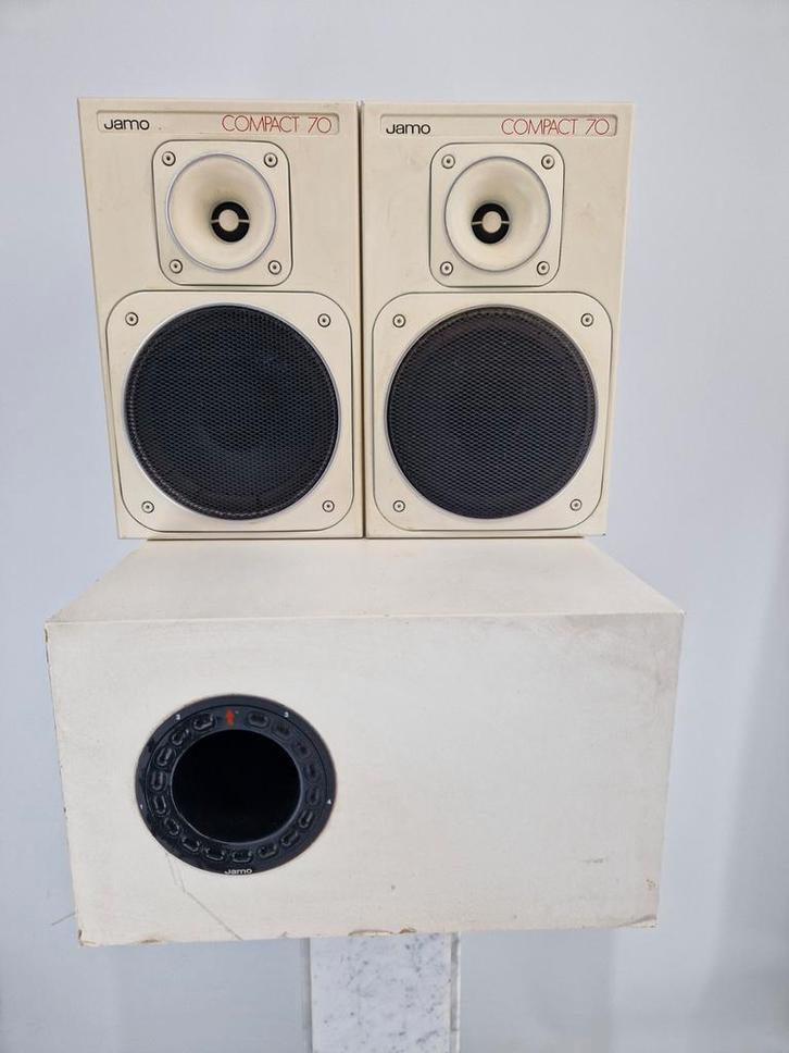 Jamo Compact 70 Speakers + Subwoofer - Vintage Set, Audio, Tv en Foto, Luidsprekers, Gebruikt, Front, Rear of Stereo speakers