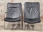 2 prachtige design fauteuils zwart leer chroom bauhaus style, Huis en Inrichting, Fauteuils, Ophalen, Gebruikt, 75 tot 100 cm