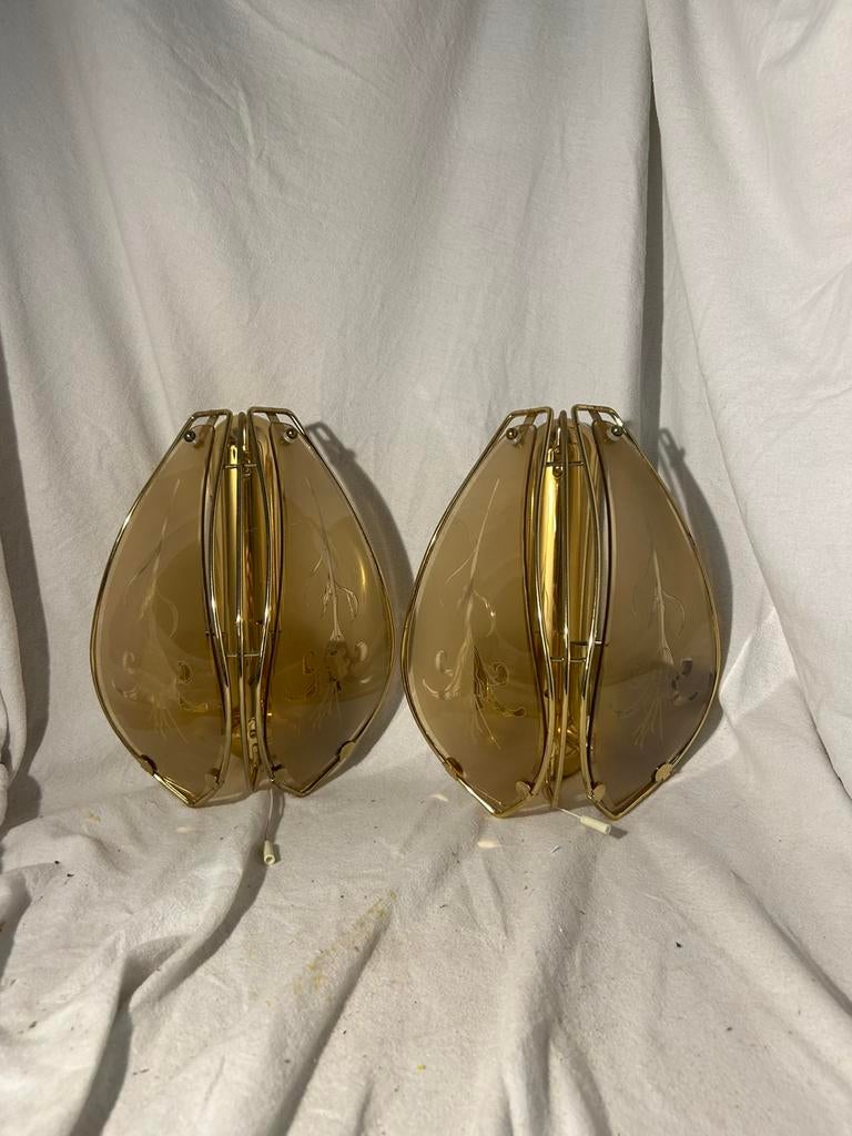 Set van 2 Vintage Hollywood Regency Wandlampen – Goud, Ophalen of Verzenden