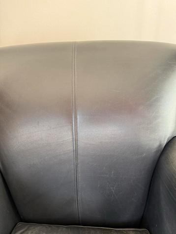 Kalfsleren Fauteuil met Poef - Zwart beschikbaar voor biedingen
