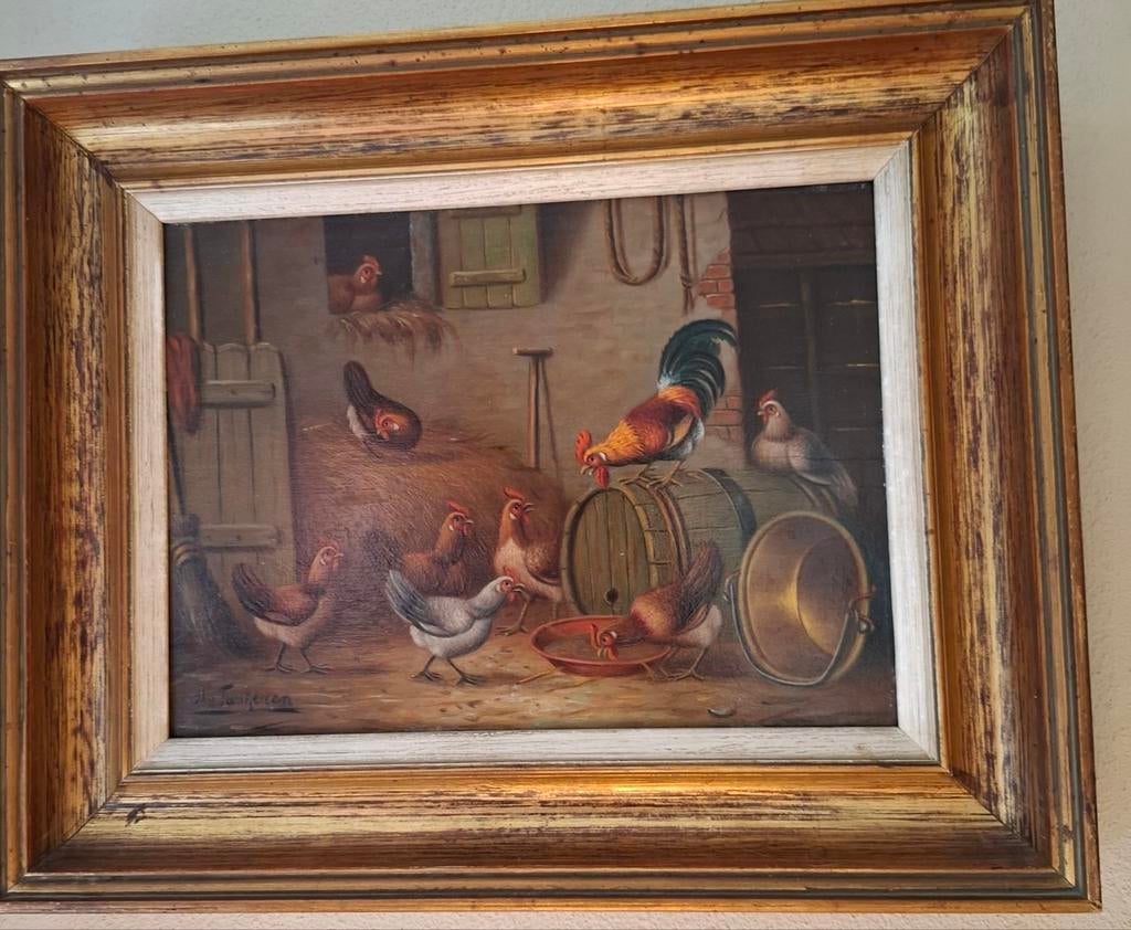 Schilderij met kippen, hermanus van tankeren, Antiek en Kunst, Kunst | Schilderijen | Klassiek, Ophalen of Verzenden
