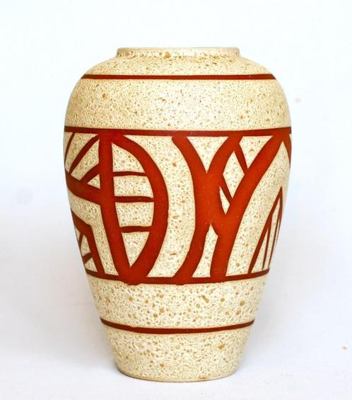 Vintage Duitse Bruisglazuur Vaas met Geometrische Patronen, Antiek en Kunst, Antiek | Keramiek en Aardewerk, Ophalen of Verzenden