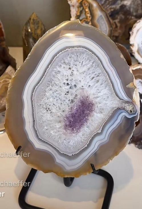 Agaatschijf met amethist, Verzamelen, Mineralen en Fossielen, Mineraal, Ophalen of Verzenden