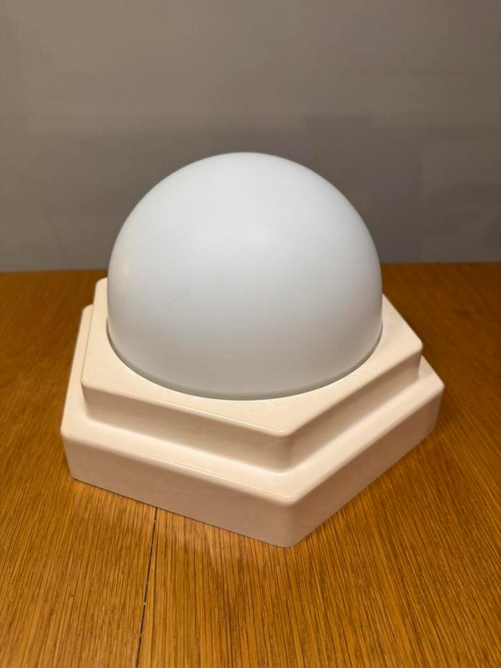 Vintage Herda Art Deco zeshoekige plafondlamp - 70s design, Huis en Inrichting, Lampen | Plafondlampen, Zo goed als nieuw, Glas