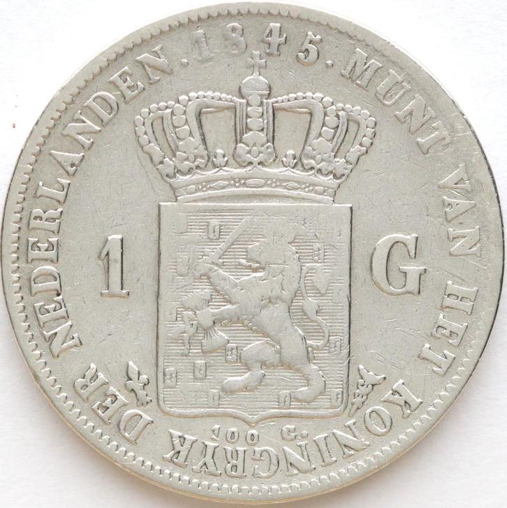 XntriQ-Coins - zilveren 1 Gulden 1845a Willem II, Postzegels en Munten, Munten | Nederland, Losse munt, 1 gulden, Koning Willem II