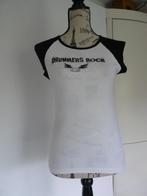Wit tshirt met zwart accent en opdruk Drummersrock mt M, Maat 38/40 (M), Wit, Ophalen of Verzenden, Zo goed als nieuw