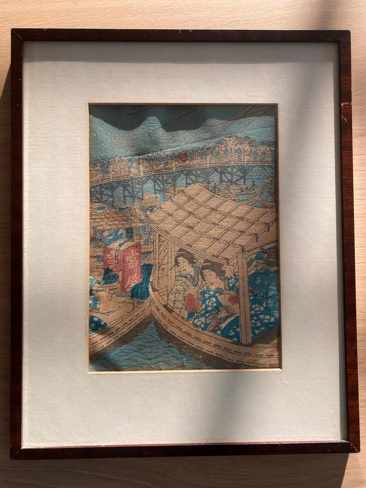 Ukiyo-e houtsnede van Utagawa Kunisada, doek achilderkunst, Antiek en Kunst, Antiek | Kleden en Textiel, Ophalen of Verzenden