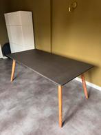 Zwarte tafel met houten onderstel - 90x180cm, Tuin en Terras, Tuintafels, Ophalen, Gebruikt, Rechthoekig, Hout