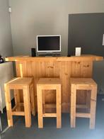 Houten Bar met 3 Krukken, Huis en Inrichting, Barren, Ophalen of Verzenden, Gebruikt, Inclusief barstoelen