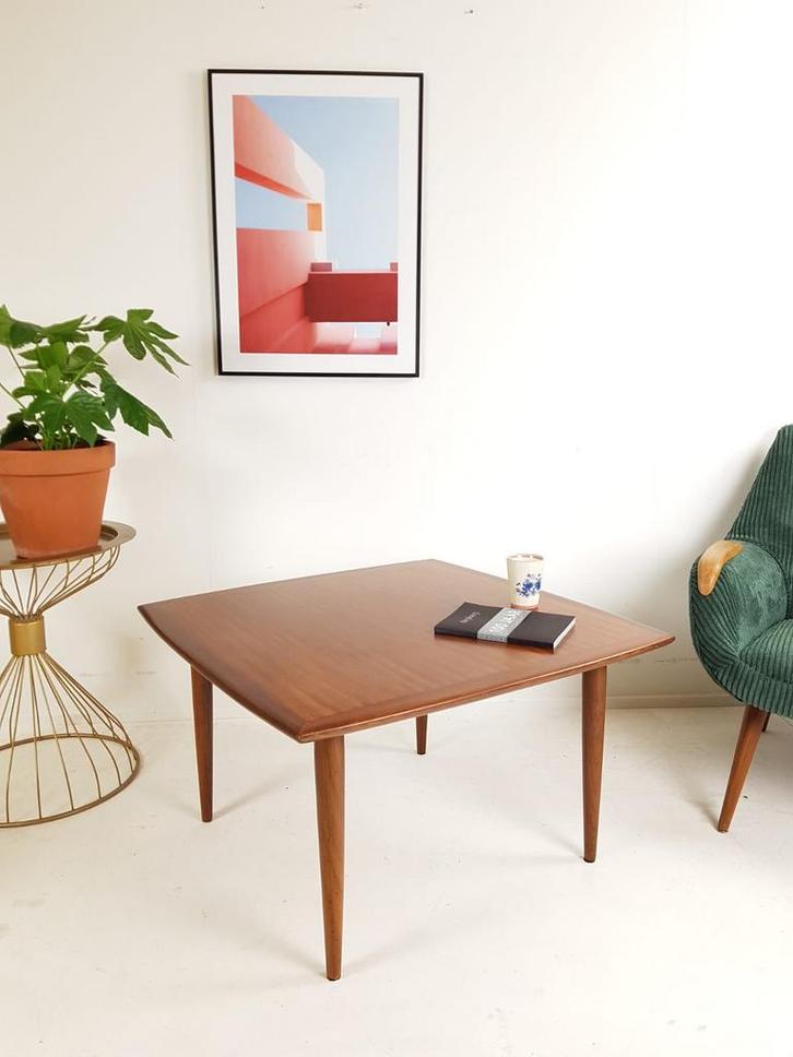 Vintage teak houten salontafel Deens design vierkant, Huis en Inrichting, Tafels | Salontafels, Zo goed als nieuw, Minder dan 50 cm