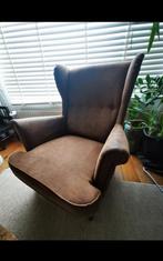 Comfortabele Ikea Strandmon fauteuil in bruine stof/kunstlee, Ophalen, 75 tot 100 cm, Zo goed als nieuw, Stof