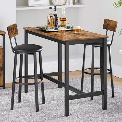 Bartafel (zwart/hout) met 2 krukken, Huis en Inrichting, Barren, Zo goed als nieuw, Ophalen of Verzenden