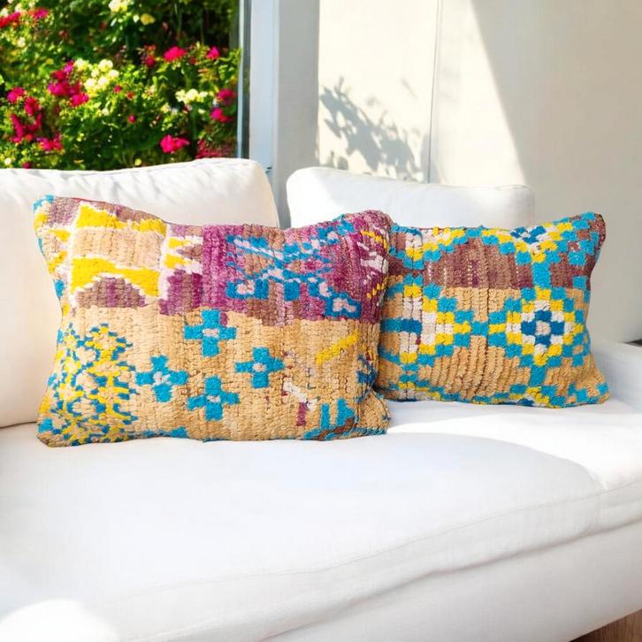 Vintage berber kussenset, sierkussens 60x40 cm, Huis en Inrichting, Woonaccessoires | Kussens, Nieuw, Vierkant, Verzenden