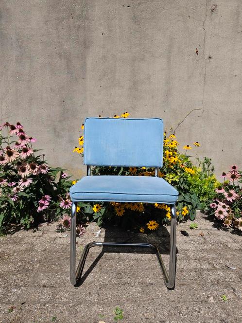 Blauwe Zuiver Ribstop Stoel, Huis en Inrichting, Stoelen, Gebruikt, Eén, Metaal, Stof, Blauw, Ophalen