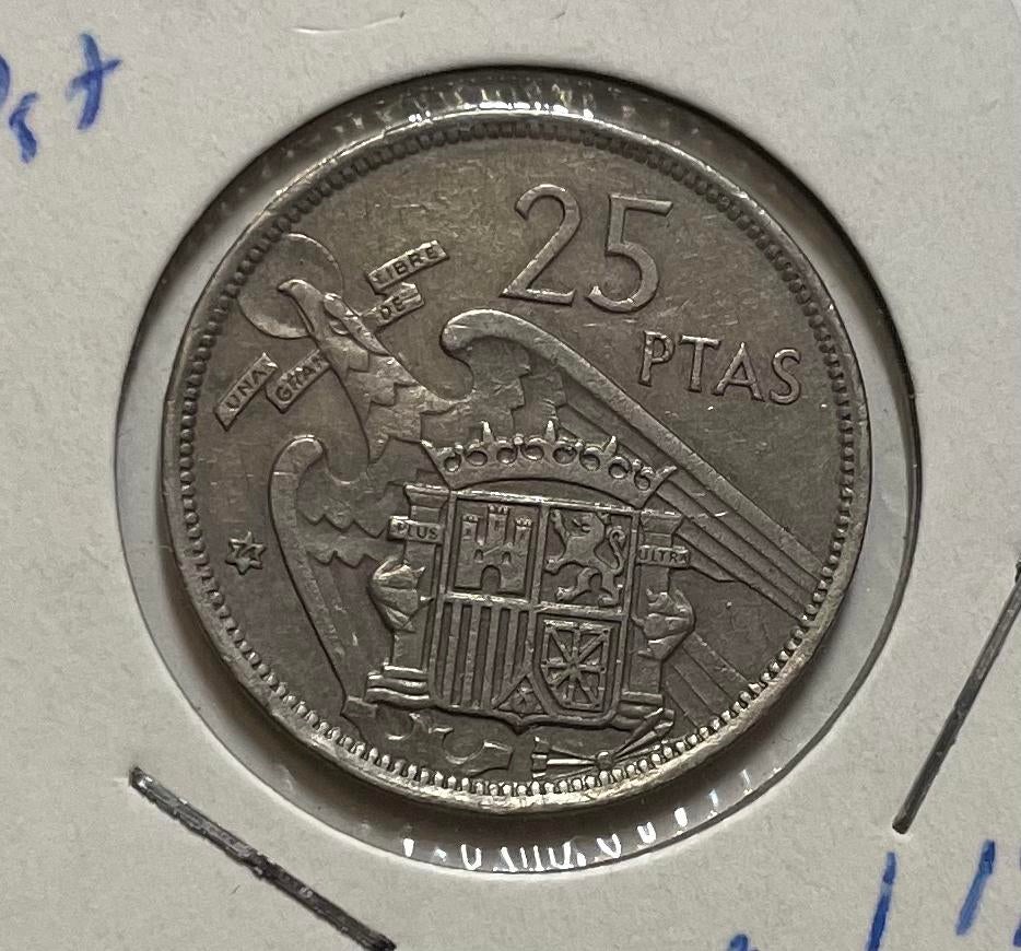 25 pesetas Spanje 1957, Postzegels en Munten, Munten | Europa | Niet-Euromunten, Ophalen of Verzenden, Overige landen