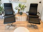 2 x zwarte Montel Happy leren fauteuil met voetenbank, Ophalen, Zo goed als nieuw, 50 tot 75 cm, Leer