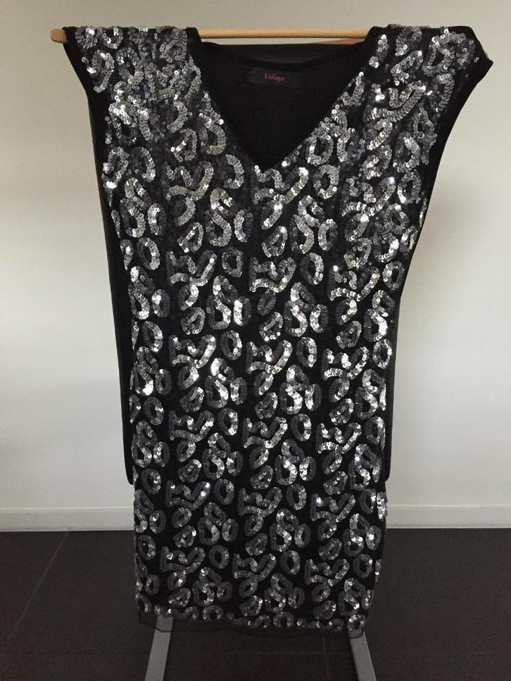 KERST- OF FEESTJURK:  BLING-BLING JURK MAAT XS / S, Kleding | Dames, Jurken, Zo goed als nieuw, Maat 34 (XS) of kleiner, Zwart