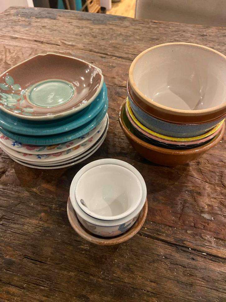 Keramiek Bordjes, Schalen & Thee Bakjes - Bonte Mix, Huis en Inrichting, Keuken | Servies, Gebruikt, Bord(en), Overige stijlen