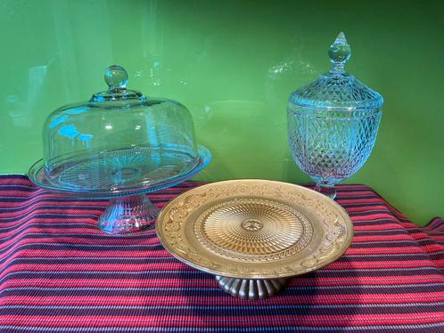 Set van 3 – Taartschalen & kristallen pot, Huis en Inrichting, Keuken | Servies, Zo goed als nieuw, Glas of Glazen, Overige stijlen