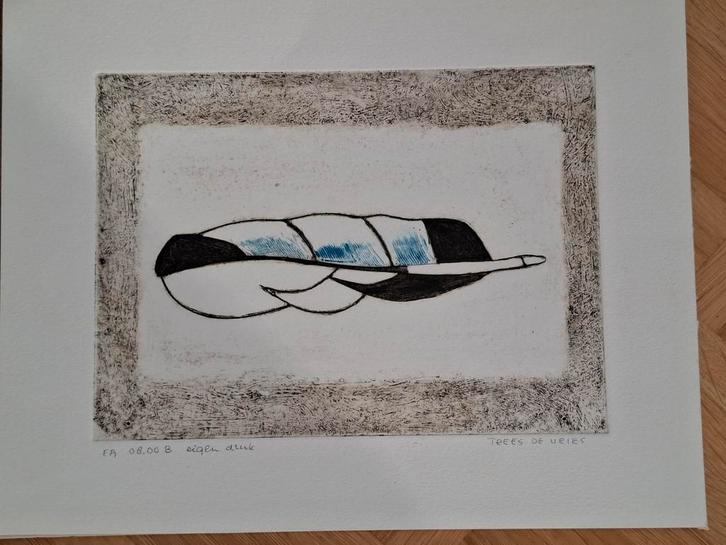 Ets blauw zwart. Trees de Vries, Antiek en Kunst, Kunst | Etsen en Gravures, Ophalen of Verzenden