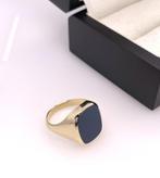 14 Karaat Gouden Zegelring Blauw Lagensteen Model Stomphoek, Sieraden, Tassen en Uiterlijk, Ringen, -, 19 tot 20, Ophalen of Verzenden