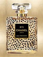 Glasschilderij Parfum fles Chanel met panter print GL-253, Nieuw, Schilderij, 50 tot 75 cm, Ophalen