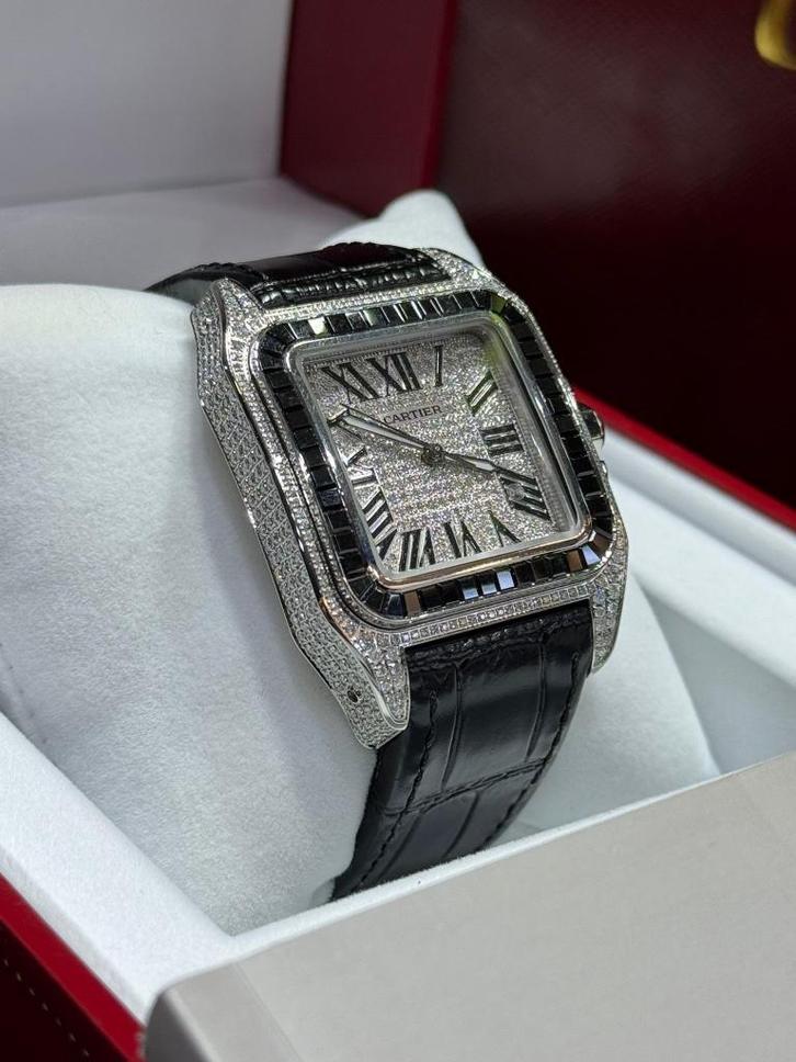Cartier santos XL 15ct diamonds vvs/F 7ct black sapphire, Sieraden, Tassen en Uiterlijk, Horloges | Heren, Zo goed als nieuw, Polshorloge