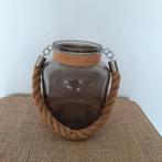 Windlicht van gerookt glas met touw, Huis en Inrichting, Woonaccessoires | Vazen, Overige kleuren, Ophalen of Verzenden, Minder dan 50 cm