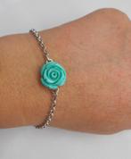 Zilveren set ketting met roos + armbandje met roos nr.001, Met hanger, Verzenden, Zo goed als nieuw, Zilver