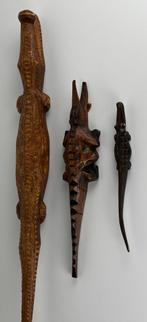3 x vintage houten handgesneden krokodillen wand decoratie, Antiek en Kunst, Ophalen of Verzenden